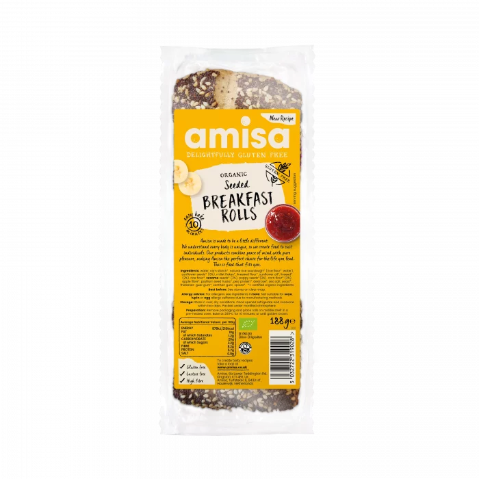 Amisa Organic Gluten Free Seeded Breakfast Rolls - Case of 8 x Pack of 3