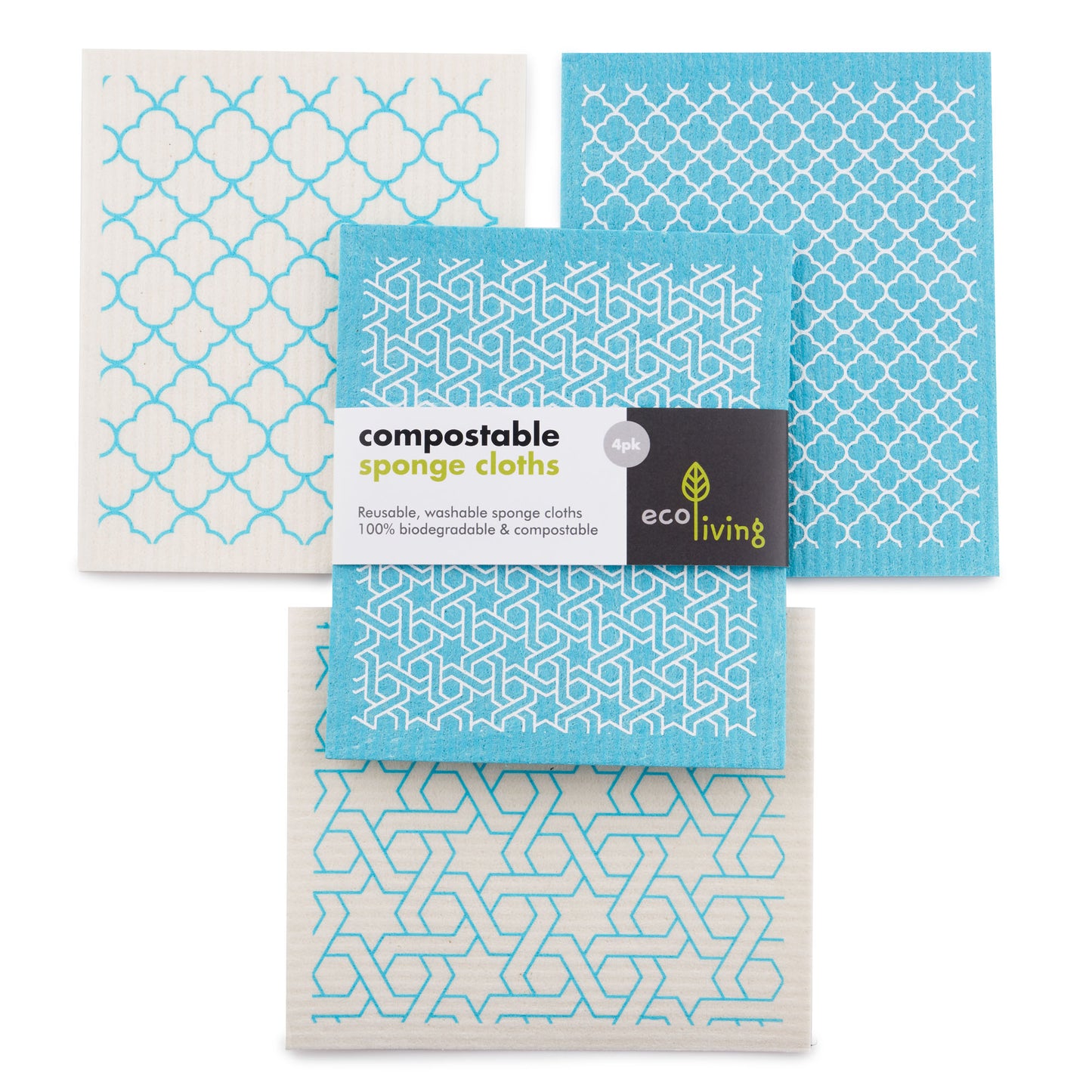 EcoLiving Compostable Sponge Cloths - Pack of 4